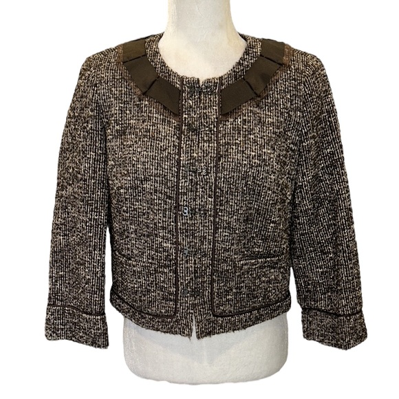 Talbots Collection Brown Tweed Italian Fabric Cropped Blazer - 8 - Picture 12 of 12